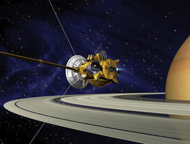Cassini spacecraft in orbit around Saturn